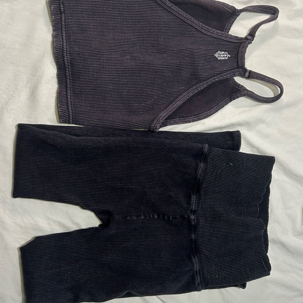 Free People Ribbed Two-Piece Legging & Crop Tank Set in Black